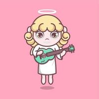 linda dibujos animados ángel jugando guitarra vector