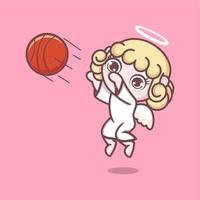 linda dibujos animados ángel jugando baloncesto vector