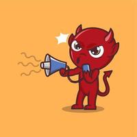 cute cartoon devil protesting with a megaphone vector