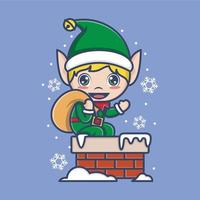 cute cartoon christmas elf vector