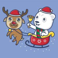 linda dibujos animados polar oso en Navidad vector