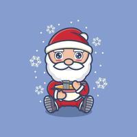 cute cartoon santa claus eating ramen noodles vector