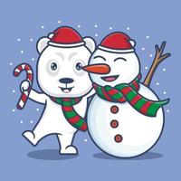 cute cartoon polar bear on christmas vector