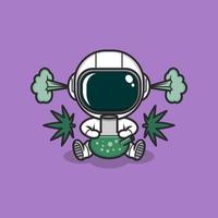 cute cartoon astronaut with cannabis vector