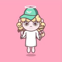 cute cartoon angel baseball player vector