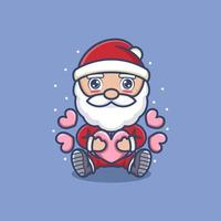 linda dibujos animados Papa Noel claus con amor vector