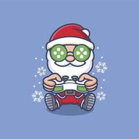 cute cartoon santa claus playing with joystick vector