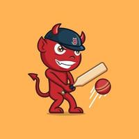 cute cartoon devil playing cricket vector