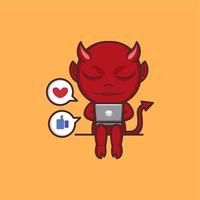 cute cartoon devil with laptop vector