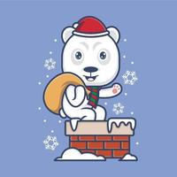 linda dibujos animados polar oso en Navidad vector