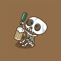 cute cartoon skull drinking beer vector