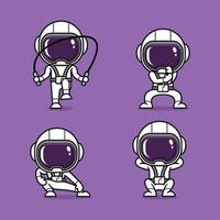 cute cartoon astronaut stretching sport vector