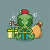 linda dibujos animados extraterrestre en Navidad vector