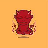 meditating cute cartoon devil vector