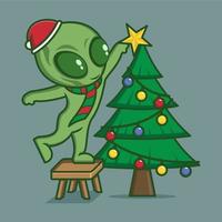 cute cartoon alien on christmas vector