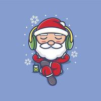 cute cartoon santa claus enjoying music vector