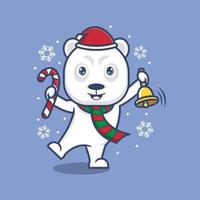 linda dibujos animados polar oso en Navidad vector