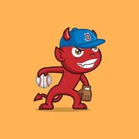 cute cartoon devil playing baseball vector