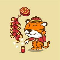 cute cartoon tiger in chinese new year vector