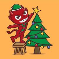 cute cartoon devil on christmas vector