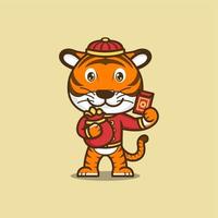 cute cartoon tiger in chinese new year vector