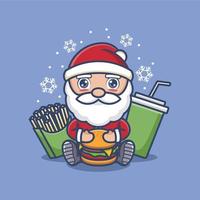 cute cartoon santa claus with burger vector