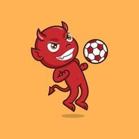 cute cartoon devil playing football vector