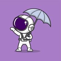 cute cartoon astronaut wearing an umbrella vector