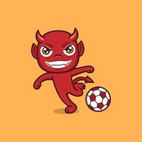 cute cartoon devil playing football vector