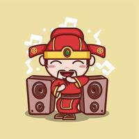 funny cartoon caishen god with music vector