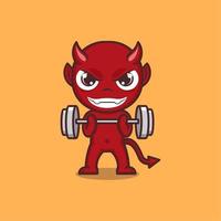 cute fitness cartoon devil vector