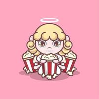 cute cartoon angel with popcorn vector