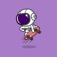 linda dibujos animados astronauta jugando patineta vector