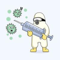 linda dibujos animados médico trabajador luchando virus vector