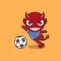 linda dibujos animados diablo jugando fútbol americano vector