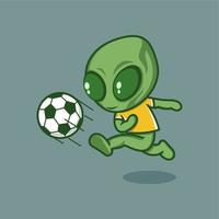 cute cartoon alien playing football vector