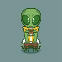 gracioso dibujos animados extraterrestre rugby jugador vector