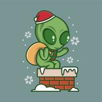 linda dibujos animados extraterrestre en Navidad vector