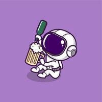 linda dibujos animados astronauta con cerveza vector