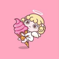 cute cartoon angel with ice cream vector