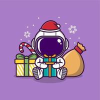 linda dibujos animados astronauta en Navidad vector