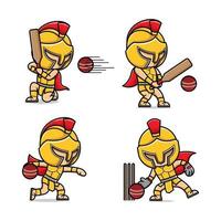 cute cartoon gladiator sports cricket vector