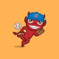 cute cartoon devil playing baseball vector