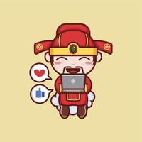 cute cartoon caishen god with gadgets vector