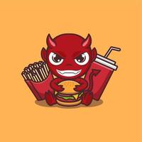 cute cartoon devil with burger vector