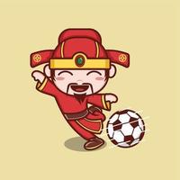 cute cartoon caishen god playing football vector
