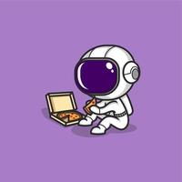 cute cartoon astronaut eating pizza vector