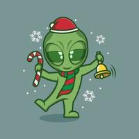 cute cartoon alien on christmas vector