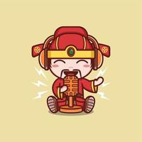 cute cartoon caishen god with gadgets vector