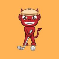 cute cartoon devil playing golf vector